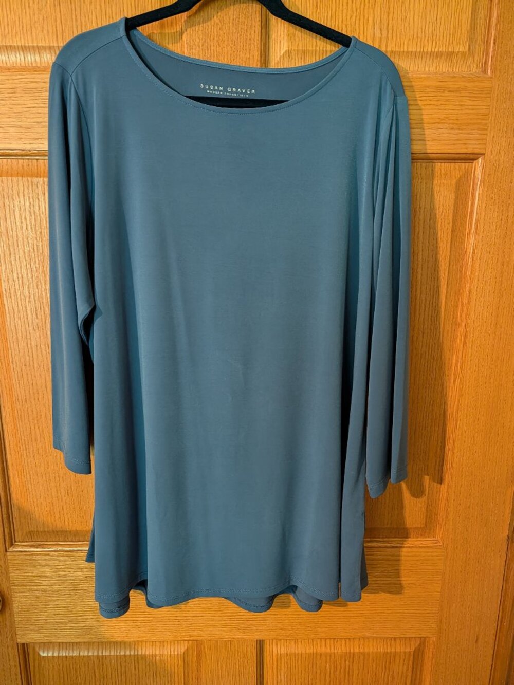 Susan Graver Liquid Knit 3/4 Sleeve Top Blue